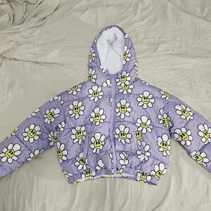 Purple Floral Puffer Jacket Girls Medium